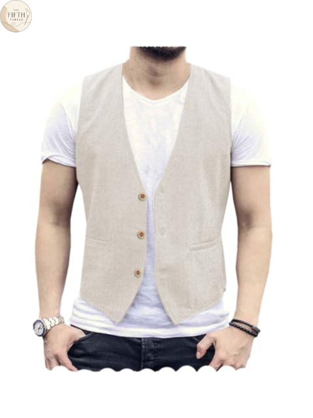 Men's Linen Vest Suit Waistcoat Regular Fit V-Neck Sleeveless Formal Casual